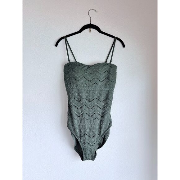 NWT La Blanca Salt Bandeau One-Piece Swimsuit w Removable Straps in Olive Sz 10 - Picture 6 of 16